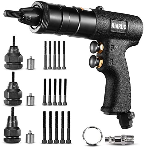 KIARUO Pneumatic Rivet Nut Gun 10-32,8-32,6-32 with Replacement Mandrels, RPM 3000 Industrial Grade Pull Rivnut Gun MODEI:LM09 Button Switch