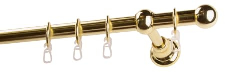 Garesa Gardinenstange Andrea Ø 20mm, 1-läufig, Messing I Stabile Vorhangstange inkl. Ringe + Faltenlegehaken I Mit Endknopf Kugel kurz I 110cm