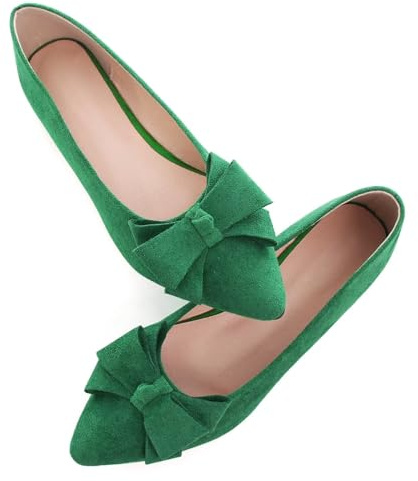 SAILING LU Womens Pointed Toe Ballet Flats Cute Bow-Knot Comfortable Loafers Business Slip On Dressy Walking Shoes, J163-grass Green, 8.5 UK