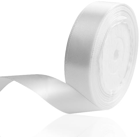 Satinband Weiß 20mm, 22 Meters Dekoration Geschenkband Fein Schleifenband, Stoffband für Luftballons, Hochzeit, Taufe und Geburtstag Geschenke Der Valentinstag Verpackung von Geschenken