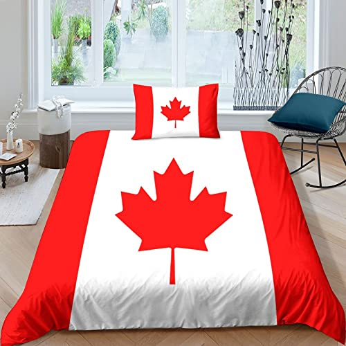 HOTGE Bettdecken 3D Kanada-Flagge Bettbezug Set, Bettwäsche Set 3 Teilig Bettbezüge Mikrofaser Bettbezug Mit Reißverschluss Und Kissenbezug Single(135x200cm)
