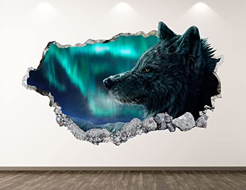 Durchbruch Wandtattoos Wolf Wandtattoo Art Deco 3D Smash Kinder Tier Aufkleber Wandbild Kinderzimmer Jungen Bl20-50x75cm