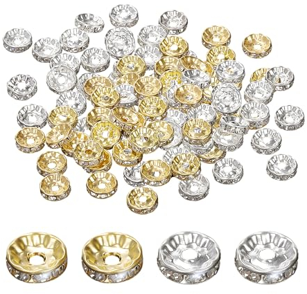 MAXQUU 200 cuentas espaciadoras de 8 mm de estrás de metal, cuentas de cristal para enhebrar, cuentas espaciadoras para pulseras, cuentas de diamantes de colores para enhebrar