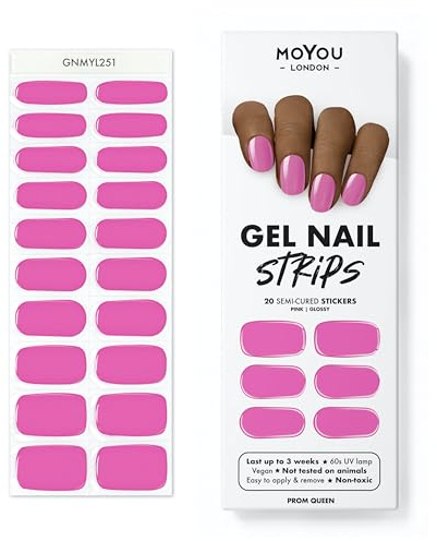 MOYOU LONDON Halbgehärtete UV Gel Strips - 20 Stück - Gel-Nagelfolien UV Härtend für Maniküre in Salonqualität - Prom Queen