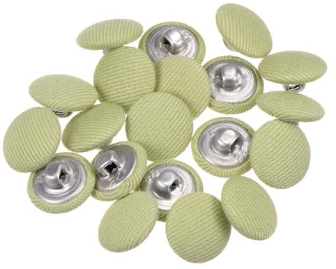 QUARKZMAN 20 Stück Knöpfe mit Stoffüberzug 15mm Runder Metallschaft Ösen Stoffknöpfe mit Stoff bezogen Nähknöpfe Vintage Ösenknöpfe für Anzüge Kleider Blusen Bastel DIY, Hellgrün