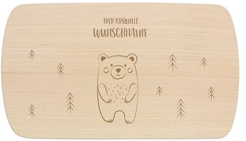 PrintPlanet® - Personalisiertes Holz-Frühstücksbrettchen mit Gravur für Kinder - Schneidebrett mit Namen personalisiert - Motiv: Bär
