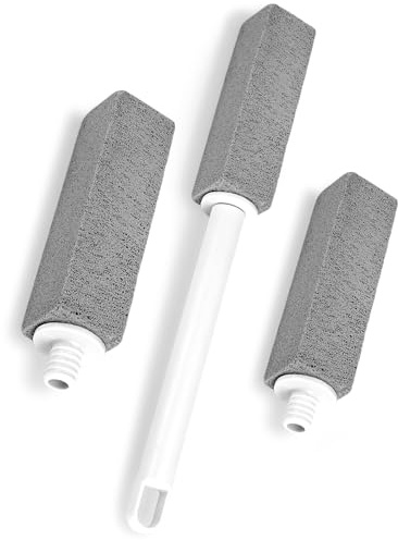 3 Pack Pumice Stone Toilet Bowl Cleaner with Replaceable Cleaning Stones | Grey, Non-Slip, Plastic Long Handle with Hole, 2 Pcs Replaceable Limescale Clean Refills, Hard Water Stain Remover Brush