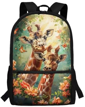 KUIFORTI Animal Giraffe School Backpack for Kids Boys School Bags Large Capacity Rucksack for School Bookbags Teens Adult Casual Daypack Backpack Knackbags
