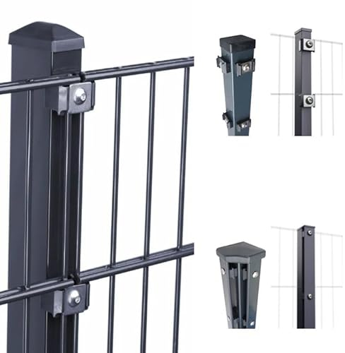 HORI® Doppelstabmattenzaun 656 Basic | Komplett-Set: je 251 cm Gittermatten | Pfosten wahlweise mit Klemmhalter, Abdeckschiene und Eckpfosten Anthrazit RAL 7016 Höhe 83 cm Länge 17.5 m