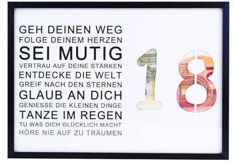 EngGlück 18. Geburtstag Junge Mädchen Geschenk, Bilderrahmen Geldgeschenk zum18. Geburtstag Karte Geschenkideen Geburtstagsgeschenk 18 Jahre Größe Din A4 (18. Geburtstag)