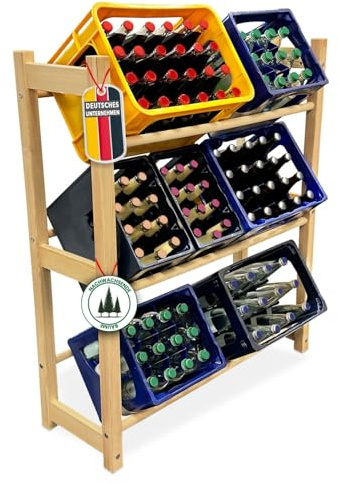 Coemo Getränkekistenregal THORE Regal für 6 Kisten, 92x31x108 cm, Braun | Holz, großes Standregal auch für Obst-, Gemüsekisten, Kisten Aufbewahrung für Wohnbereich, Küche, Abstellraum
