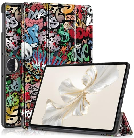 XFDSFDL® Protective Cover for Honor Pad 9 HEY2-W09 (12.1 Inch) Ultra Thin PU Leather Flip Case Graffiti Pattern with Tri-fold Stand Holster Device Shell 06