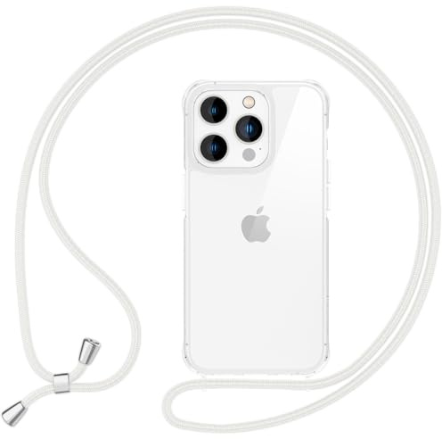 NALIA Handykette für iPhone 16 Pro Max - Hülle, Weiß | Kordel ca. 1,60m für Crossbody, Ösen fest im Rahmen eingegossen, Massive Metallenden, Verstärkte Ecken, HANGIT PRO