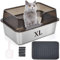 Suhaco Edelstahl Katzenklo mit Deckel Matte und Schaufel für katzentoilette Hohe Seiten XL Leicht Zu Reinigen Große Streukasten (XL,Schwarz)