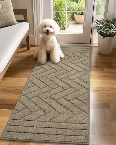 Biscpro Badematte Lang 60x150cm,Waschbarer rutschfeste Fußmatte Wasserabsorbierenden Badezimmerteppich Teppich Läufer Flur,Fussmatte für Hund,Eingang,Flur,Küchen-Helles Taupe