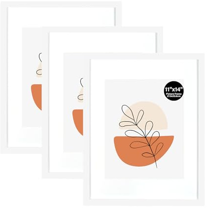 KAIWIN 11x14 Bilderrahmen Weiß, 35,6x27,9cm 3er Set Fotorahmen mit Acrylglas für Bilder 8x10 / 20,3 x 25,9 cm Bilderrahmen zum Aufhängen für Fotos Poster Puzzle Posterrahmen