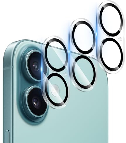 AIYEEN Kameraobjektivschutz (3er-Pack) kompatibel mit iPhone 16 6,1 Zoll und iPhone 16 Plus 6,7 Zoll, Kameraobjektivabdeckung, Schutz, 9H gehärtetes Glas, HD klar, Kratzfest [schwarzer Rand]