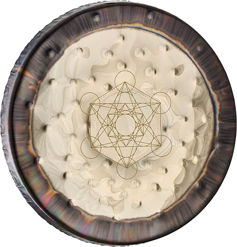 Sonic Energy 22 Zoll Soundscape Gong, Metatron's Cube (SGMC22) | 55 cm im Durchmesser, in Deutschland gefertigt, Metatrons Würfel Symbol, inkl. Tasche, Handle und Handschuhe, Neusilber