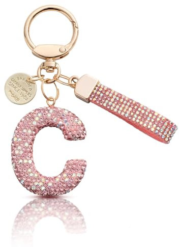 MORSUNBELA Schlüsselanhänger Buchstabe Glitzer Schlüsselanhänger mit Anfangsbuchstabe Keychain Strass für Frauen Damen Mädchen Rosa C