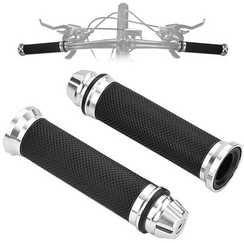 Tkxjry Universali Impugnature per Moto 22 mm – 24 mm, Manopole moto, Gomma antiscivolo Motocicletta Manopole Manubrio, per Moto Scooter Quad Cruiser Off Road (argento)