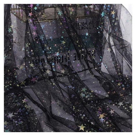 GIDWRIY Tüllstoff Glitzer 150cm X 2 Yards,Tüll für Schultüte,Netzstoff Dekostoff Mit Sternen,Sparkly Stoff,Tischband Tüll Netz,Garn Tüll Weich,Tüllstoff Tischläufer,Tüllband Deko Garn mit Pailletten