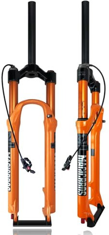 HTDRE 26/27.5/29in Travel 100mm Air Suspension Fork Rebound Adjust 1 1/8'' Straight Tube QR 9mm Bike Fork Remote Lockout Mountain Bike Front Forks(27.5in)