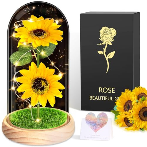 BOLEi Geschenke für Frauen, Ewige Sonnenblume für Fraue, Sonnenblumes Hochzeitstag Überraschung für Frauen, Ewige Blume im Glas Überraschung für Mama (Warmgelbe Sonnenblume)