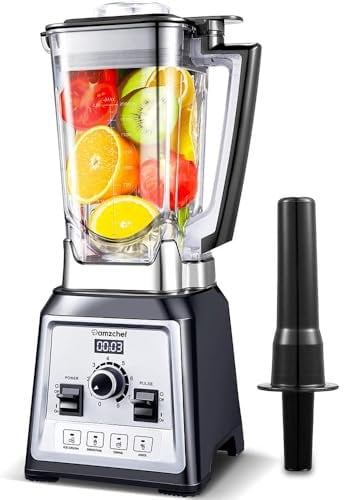 AMZCHEF Profesional batidora, 2000 W batidora eléctrica con 4 funciones de un botón y 8 velocidades ajustables y función pulsaciones, batidora con 8 cuchillas de acero inoxidable – 25 000 rpm