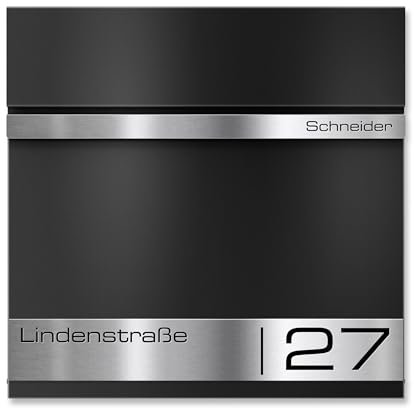 Metzler Boîte aux Lettres Murale Noire avec Compartiment journaux – personnalisée avec Gravure Laser du nom – boîte Postale Robuste en Acier thermolaqué | Modèle Stencil 2