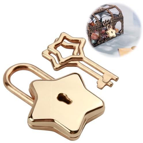 Lucchetto a forma di stella, vintage, dorato, piccolo lucchetto dell'amore, mini lucchetto con 2 chiavi a forma di stella, decorazione per diario, armadietti della scuola, portagioie, decorazioni