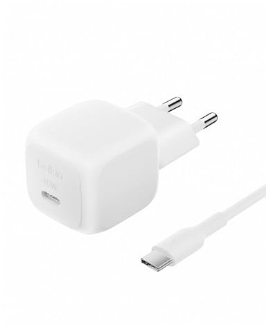 Belkin BoostCharge Chargeur Secteur Compact 45 W avec câble USB-C vers USB-C, Recharge Rapide, pour Tous Les modèles de l'iPhone 17, Air, 16, Samsung Galaxy, Google Pixel, iPad, AirPods, etc - Blanc