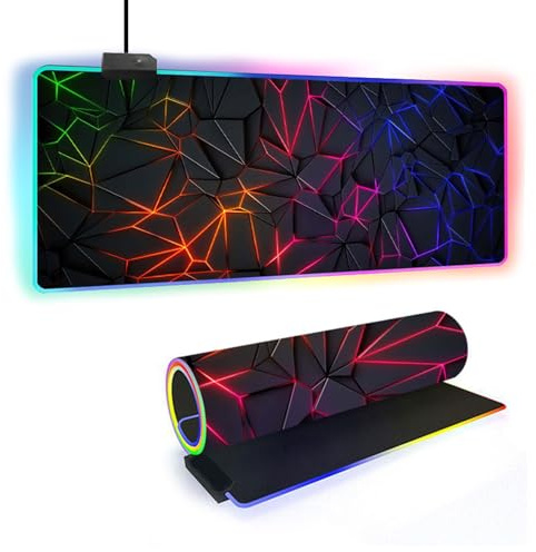 FANSU Tapis de Souris Gaming RGB XXL, Style Abstrait Antidérapante Grand sous Main Bureau, 14 Effets d'éclairage LED, pour Clavier et Souris, Mouse Pad pour PC Gamer (Rouge,800x400x4mm)