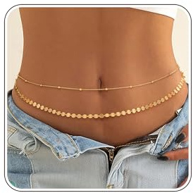 ZOERAY 2Stück Bauchkette Gold Damen Wasserfest 18K Vergoldet Körperkette Waist Beads Geschichtet Taillenkette mit Perlen Verstellbare Bikini Body Belly Chain HüFtkette Körperschmuck für Frauen MäDchen