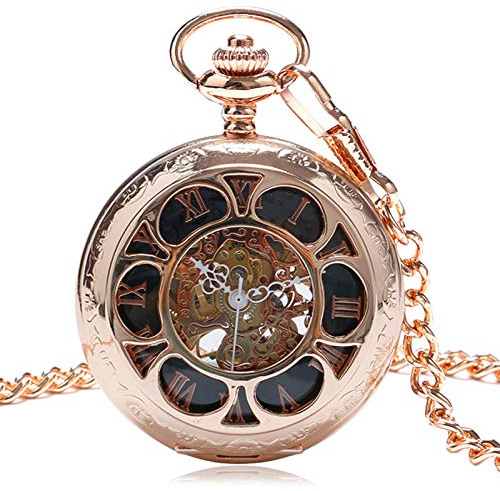 Pocket Watch Vintage Roségold Taschenuhr Zahlen hohl Skelett mechanische FOB -Uhr Männer Frauen Geschenk