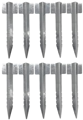 Nicoman Railway Sleeper Brackets, Heavy Duty Metal Galvanised Steel Garden Edging Stakes with Screws, Sawtooth Design for Raised Beds, Borders and Landscaping (Silver, Pack of 10)