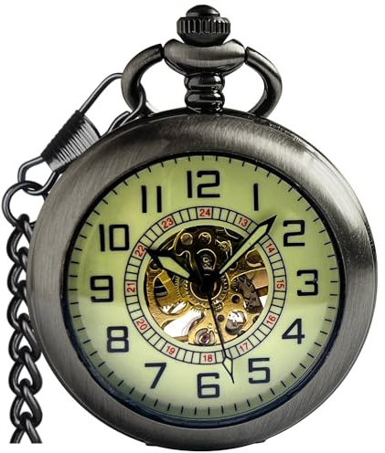 Fogitbok Mechanical Pocket Watch with Chain for Men Half-Hunter Case Hand Wind Up Analog Pocketwatch for Women Ideal Gifts