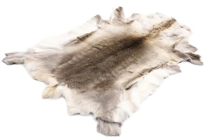 Premium Rentierfell Echt Finland 120-130 cm Weiß-Grau, Rentierfell, Fell | Natürliches Rentierfell – umweltschonend gegerbt, Naturfell, Fellteppich