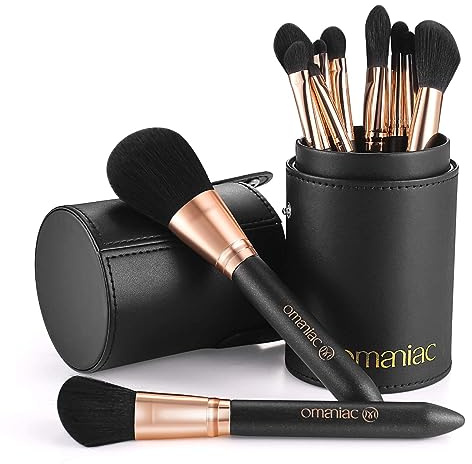 OMANIAC 12-teiliges Makeup Pinsel Set, Hochwertiges Pinselset Make-up aus langlebigen synthetischen Fasern, Professionelle Makeup Pinsel für Alltag oder Reise Makeup Bürsten Set(Schwarz)