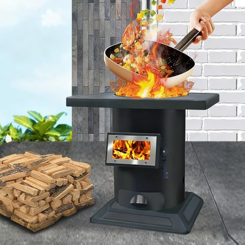 Indoor Wood-Burning Heating Stove, Cast Iron Wood-Stove With View Window, for Indoor Outdoor Heating Cooking, Camping, Tents, Ulti-Fuel Compatible