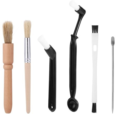 6pcs Coffee Brush Set, Wooden Boar Bristles Grinder Brush & Nylon Espresso Machine Cleaning Brushes for Group Head Portafilter Steam Wand and Coffee Maker Cleaning