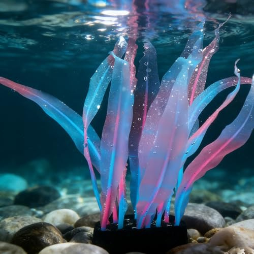 sourcing map Aquarium Decoration, 10 Plastic Fish Tank Plants Artificial Silicone Glowing Kelp Aquarium Plants Ornament, (Pink, 1 Pcs), Intended for Tall Fish Tank Decor/Landscaping