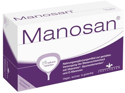 Manosan® D-Mannose Kautabletten 2000mg – Einnahme ohne Wasser – Mit Biotin & Riboflavin zur Förderung der Blasenschleimhaut* sowie Vitamin C, Zink & Selen – Lactosefrei & Glutenfrei – 2 x täglich