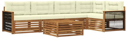 vidaXL Outdoor-Sofagarnitur mit Kissen 6 pcs Natur und Creme, Patio Ecksofa, modernes Lounge-Set für draußen, wetterfestes Gartenmöbel für die Terrasse, Bequeme Sitzgelegenheit