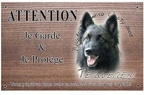 Pets-Easy.com Panneau Attention au Chien personnalisée tervueren de Travail - pré perforée et vis comprises. De 30 cm à 15 cm…