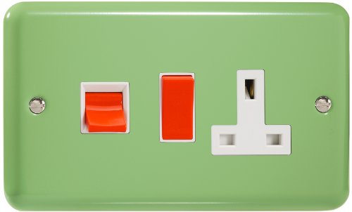 Varilight 45A Cooker Panel with 13A Double Pole Switched Socket Outlet (Red Rocker) Beryl Green