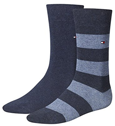 Tommy Hilfiger - Classic Mens Socks - Men's Accessories - Tommy Hilfiger Mens Socks - Signature Embroidered Logo - 2 Pack - Denim Blue