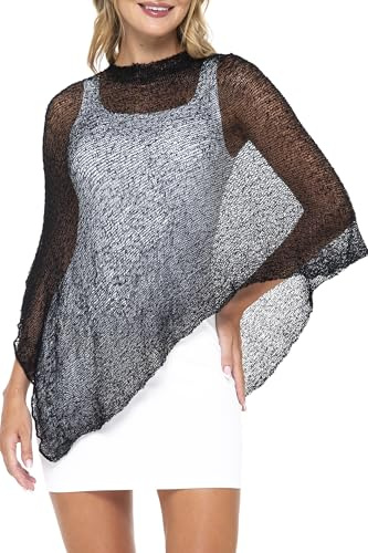 SHU-SHI Damen Poncho Leicht Sommer Transparenter Strick Poncho Schal & Cape, Sheer Cover Up, Pullover Poncho
