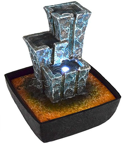 Agora-Tec® Wasserspiel & Zimmerbrunnen STONEHENGE mit tempelartig angeordneten Felssteinen mit LED Beleuchtung, sehr angenehmer leiser Wasserlauf 21 cm hoch
