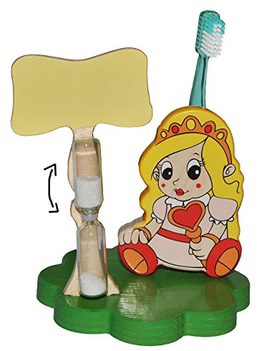 alles-meine.de GmbH Zahnputzuhr/Zahnbürstenhalter - Prinzessin/Mädchen mit Herz - mit Sanduhr + Zahnbürste - aus Holz - für Kinder/zum Zähneputzen für 1 Minute - Badezimmer..