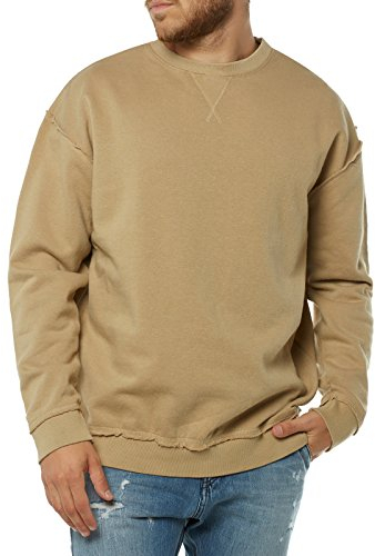 Urban Classics Herren Pullover Oversized Sweatshirt Open Edge Crewneck Pulli,, Farbe warm sand, Größe XL